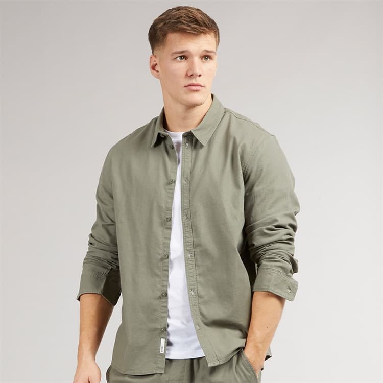 Solid Heren Lange Mouw Shirt Dusty Olive
