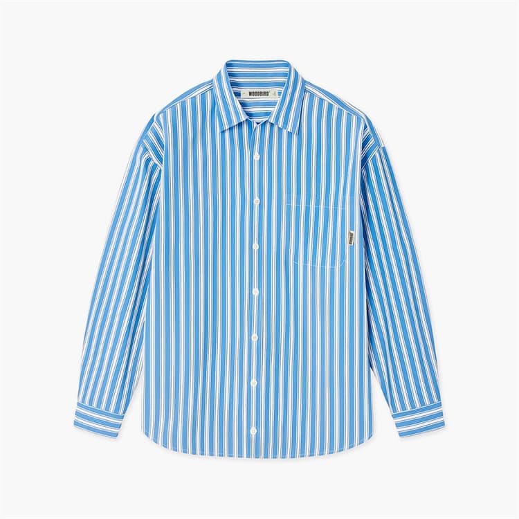 Woodbird Heren Buzo Classic Shirt Blue Stripe