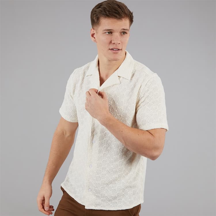C.R.C. Heren Berry Textuur Shirt Off wit Offwhite