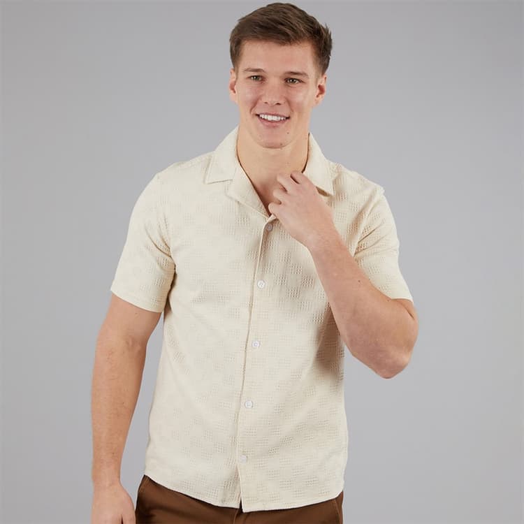 C.R.C. Heren Berry Textuur Shirt Off wit Offwhite