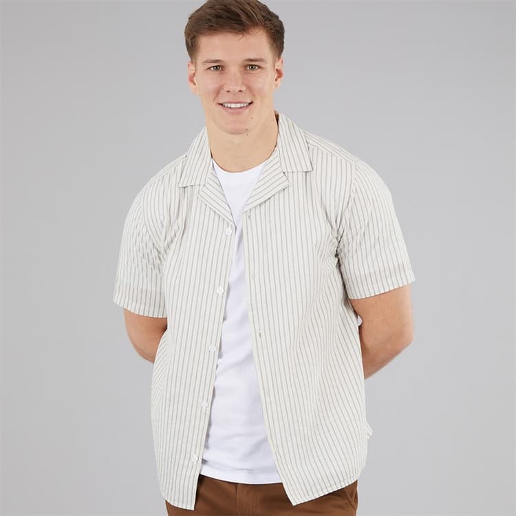 C.R.C. Heren bessen seersucker shirt rijp wit St