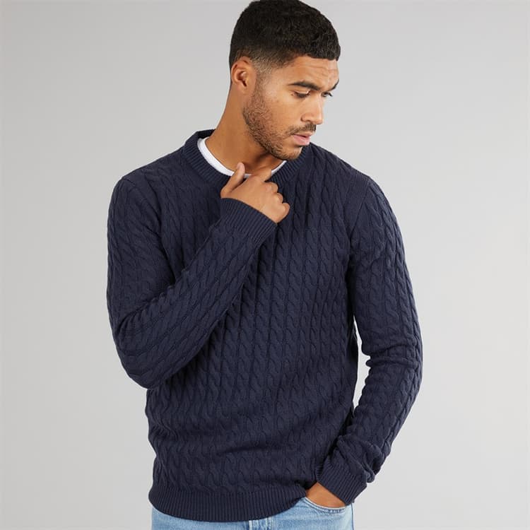 Avant Garde Trui met kabelbreisel voor Heren Navy