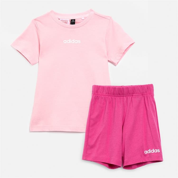 adidas Baby Meisjes Essentiële Lineaire Logo T-shirt En Shorts Set Clear Pink/Wit