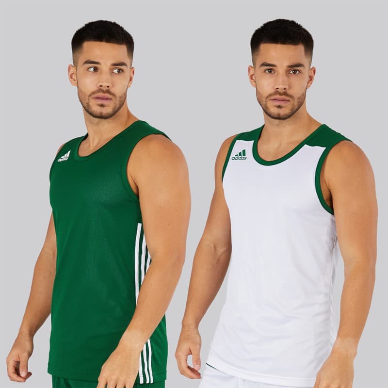 adidas Heren 3G Speed Omkeerbaar Basketbalshirt Dark Green/Wit - Afbeelding 1