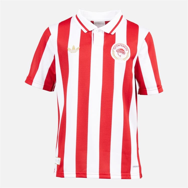 adidas Junior Jongens OFC Olympiacos FC 100 24/25 Thuis Shirt Wit/Power Red