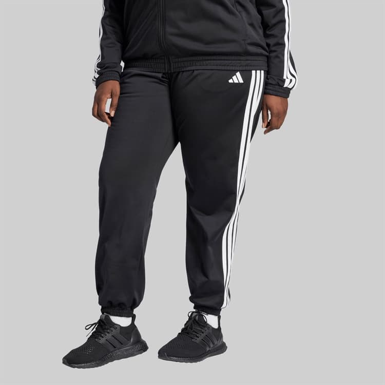 adidas Dames Grote Maat Tricot 3 Strepen Trainingsbroek Zwart/Wit