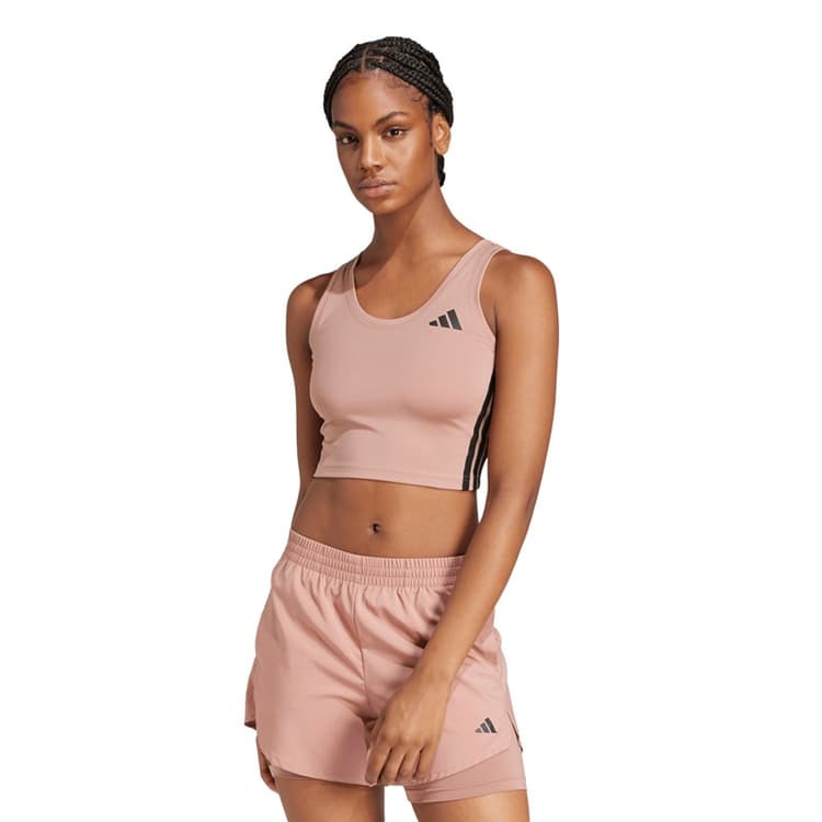 adidas Dames Train Essentials 3 strepen cropped tanktop Warm Clay/Zwart