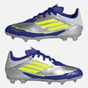 adidas Junior F50 League Messi FG/MG Firm/multi Ground Voetbalschoenen Silver Metallic/Solar Yellow/Lucid Blue