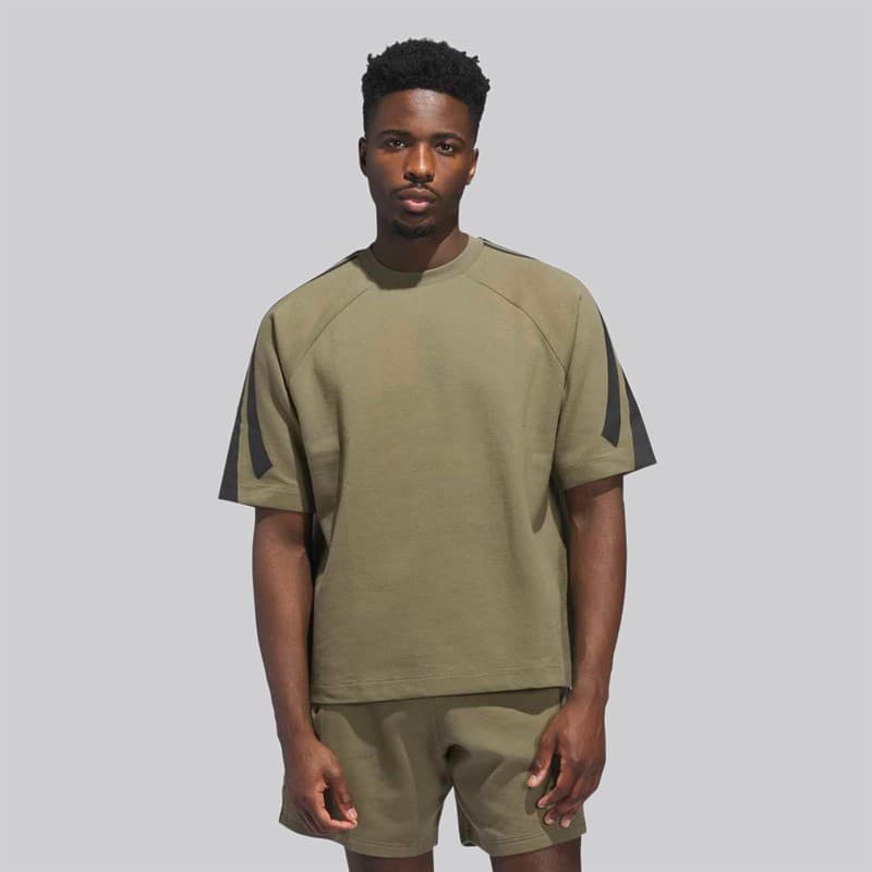 adidas Heren adidas Basketbal Korte Mouw Sweater Olive Strata - Afbeelding 2