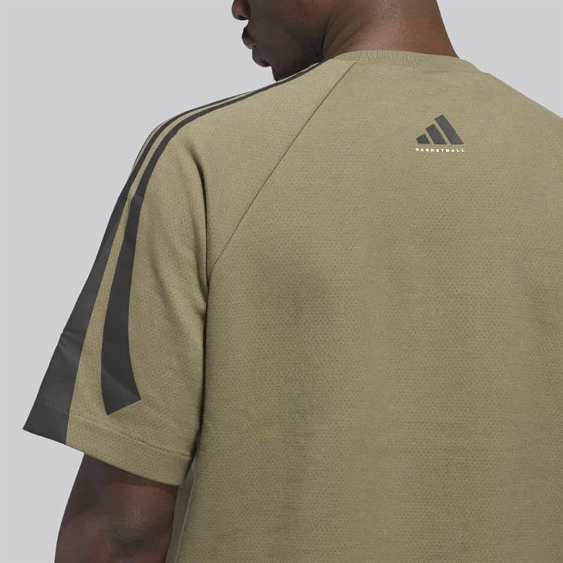 adidas Heren adidas Basketbal Korte Mouw Sweater Olive Strata - Afbeelding 4