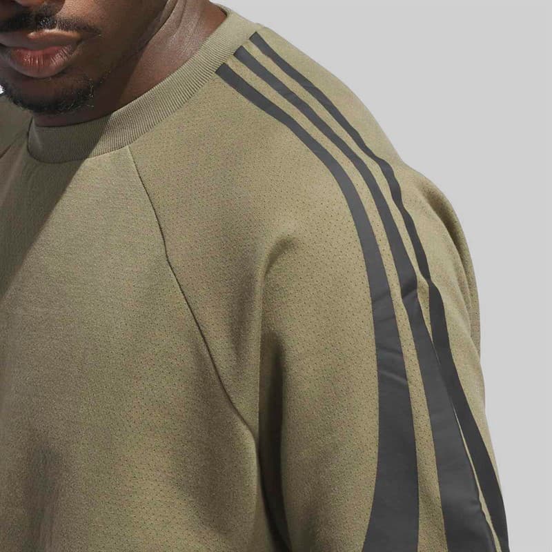 adidas Heren adidas Basketbal Korte Mouw Sweater Olive Strata - Afbeelding 5