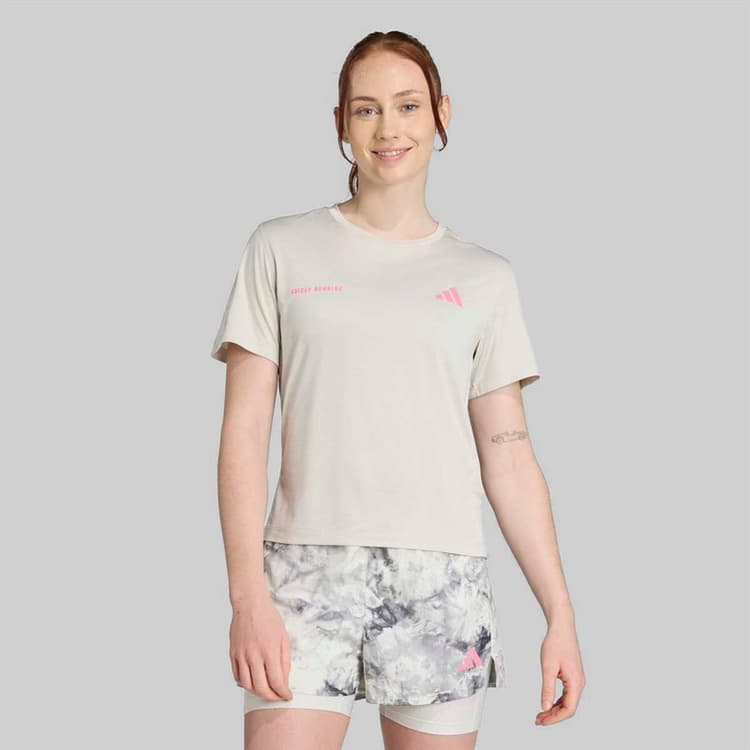 adidas Dames Own The Run Melange Hardloop T-shirt Orbit Green Metallic