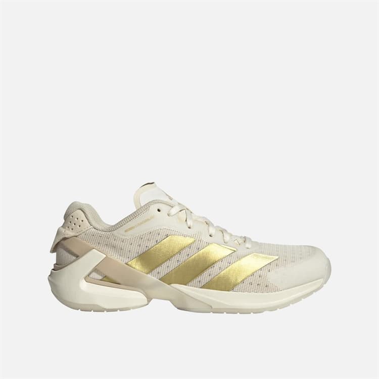adidas Dames Courterblast Adizero Binnen Court Schoenen Off White/Gold Metallic/Crystal Sand