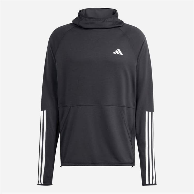 adidas Heren Own The Run 3 Strepen Hardloop Hoodie Zwart