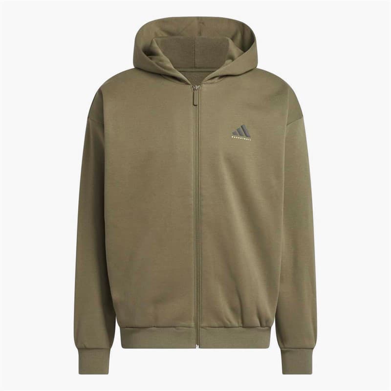 adidas Heren adidas Basketbal Volledige Rits Hoodie Olive Strata - Afbeelding 1