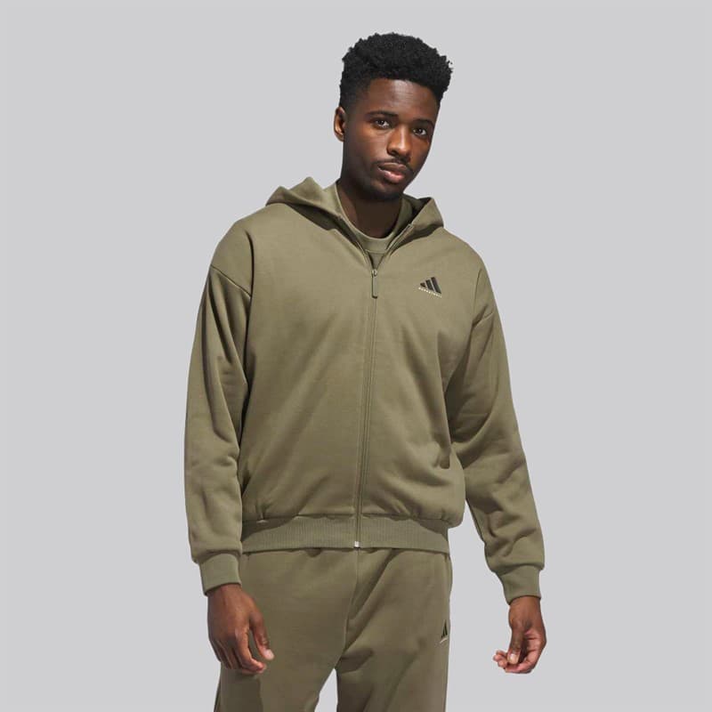 adidas Heren adidas Basketbal Volledige Rits Hoodie Olive Strata - Afbeelding 2