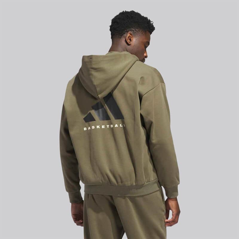 adidas Heren adidas Basketbal Volledige Rits Hoodie Olive Strata - Afbeelding 3