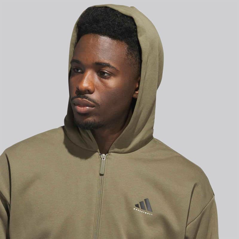 adidas Heren adidas Basketbal Volledige Rits Hoodie Olive Strata - Afbeelding 4