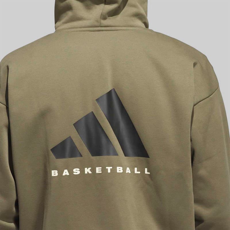 adidas Heren adidas Basketbal Volledige Rits Hoodie Olive Strata - Afbeelding 5