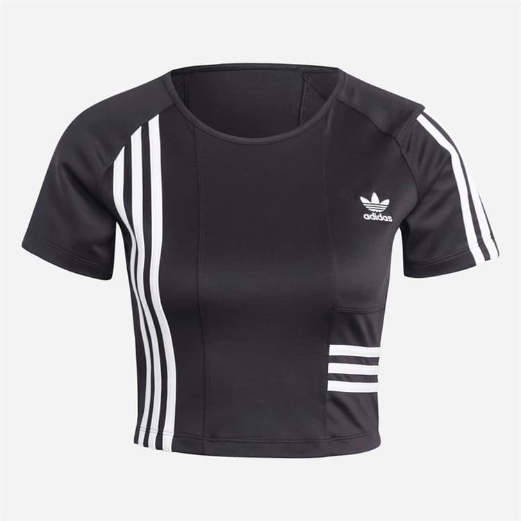 adidas Originals Dames 3 strepen cropped T-shirt Zwart