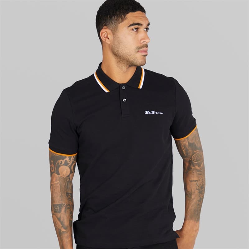 Ben Sherman Heren Twin Tipped Polo Shirt Zwart - Afbeelding 1