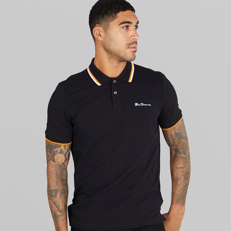 Ben Sherman Heren Twin Tipped Polo Shirt Zwart