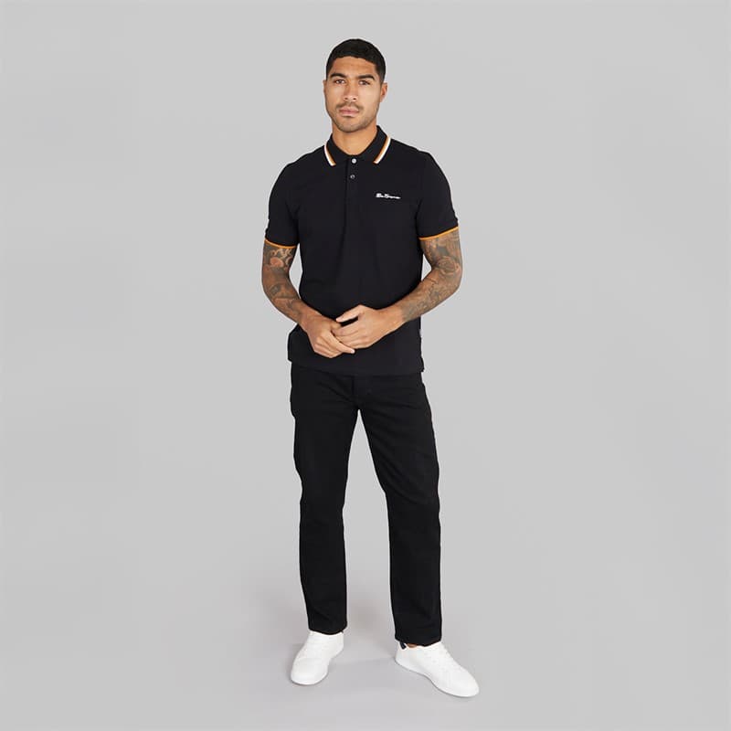 Ben Sherman Heren Twin Tipped Polo Shirt Zwart - Afbeelding 3