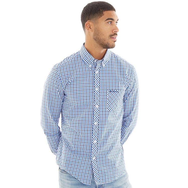 Ben Sherman Heren Three Gingham Overhemden met lange mouwen Blauw
