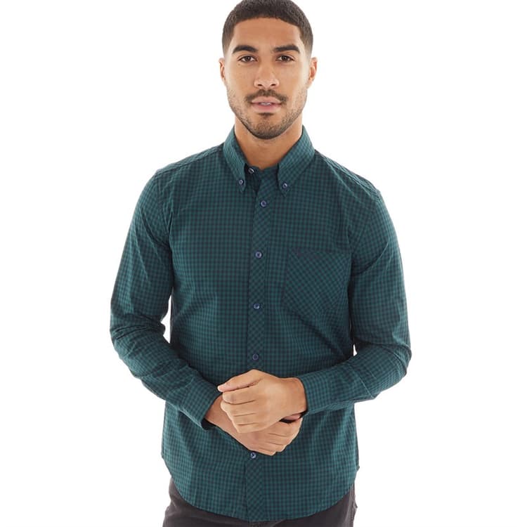 Ben Sherman Heren Gingham Overhemden met lange mouwen Groen