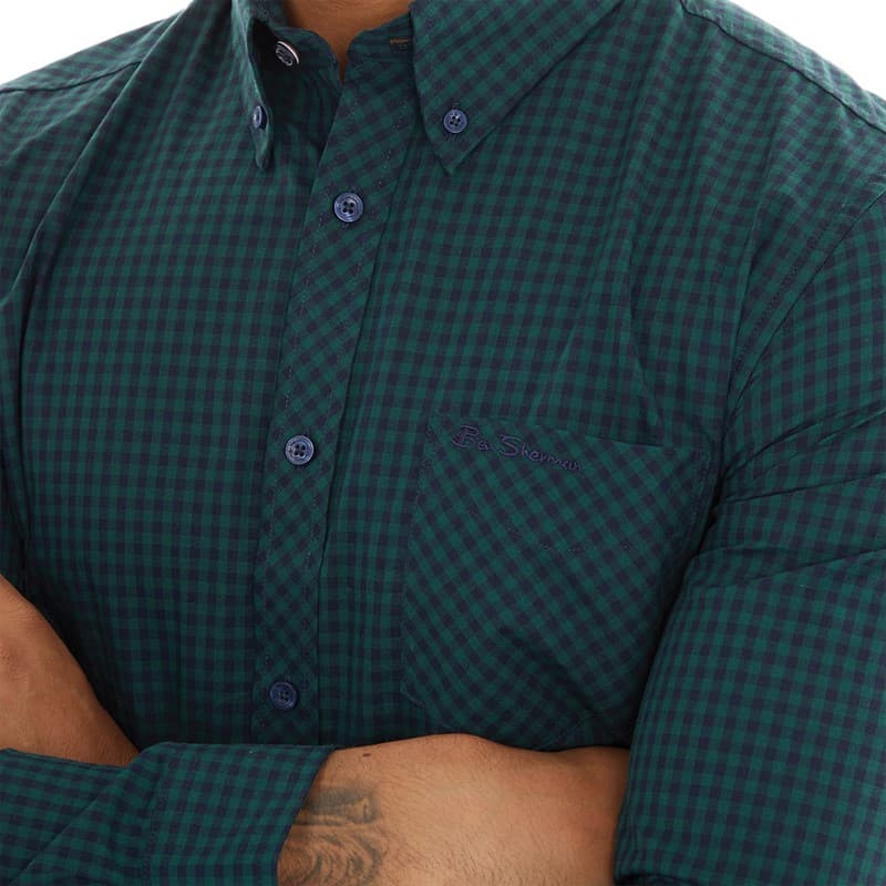 Ben Sherman Heren Gingham Overhemden met lange mouwen Groen - Afbeelding 3