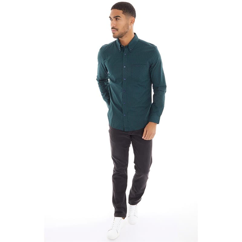 Ben Sherman Heren Gingham Overhemden met lange mouwen Groen - Afbeelding 4