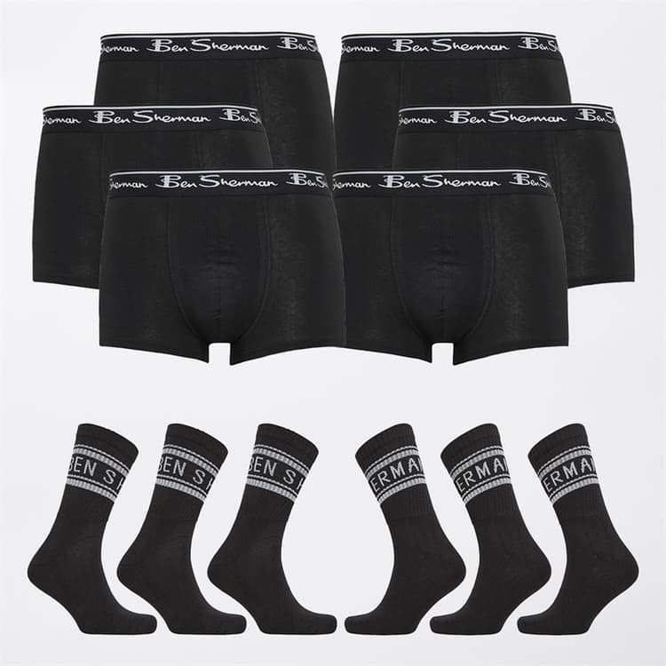 Ben Sherman Heren Six Pack Boxers En Six Pack Sokken Cadeauset Zwart