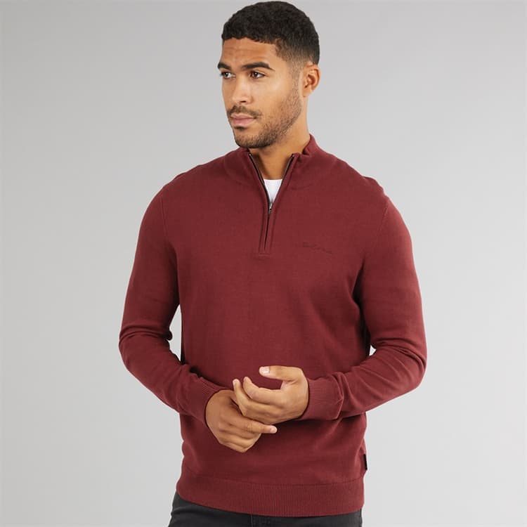 Ben Sherman Heren 1/4 Rits Trechter Hals Trui Wijn