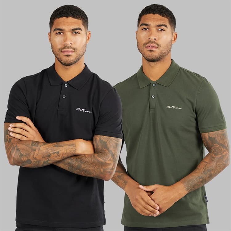Ben Sherman Heren Set van 2 Basic Polo Shirts Zwart/Khaki