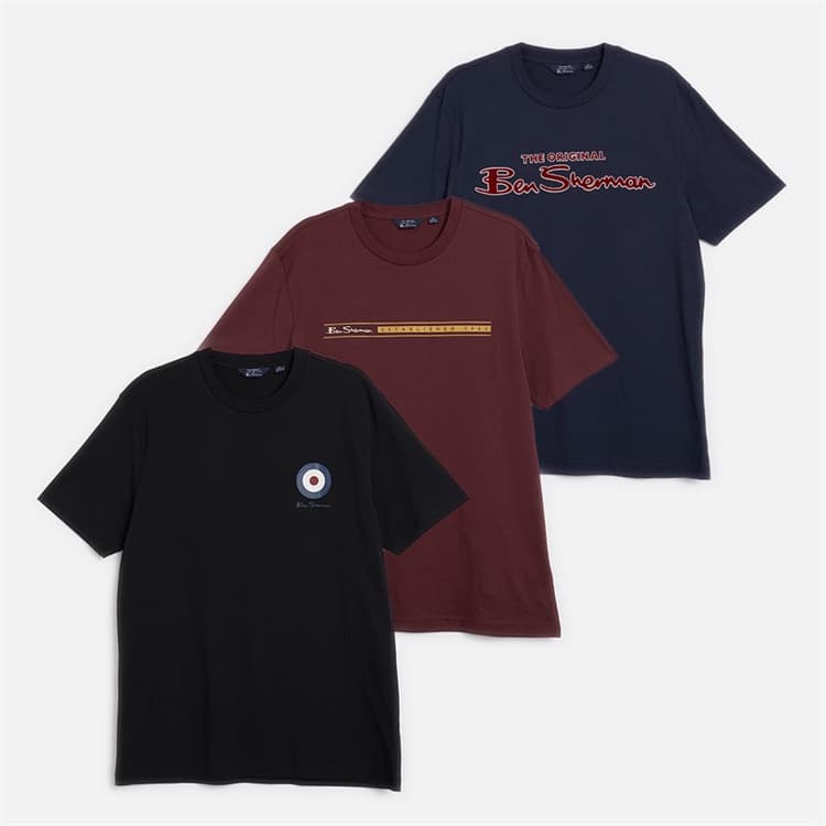 Ben Sherman Heren Drie Pack Gemixte T-Shirts Multi