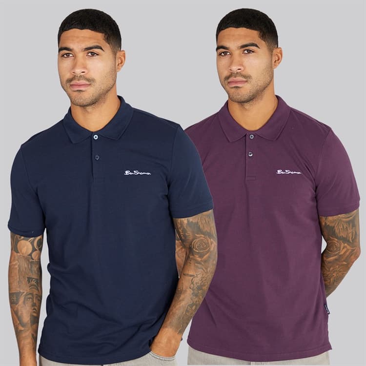 Ben Sherman Heren Set van 2 Basic Polo Shirts Plum/Dark Navy