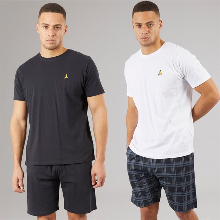 Brave Soul Heren Carson Set van 2 T-Shirts en Shorts Loungewear Set Navy/Wit
