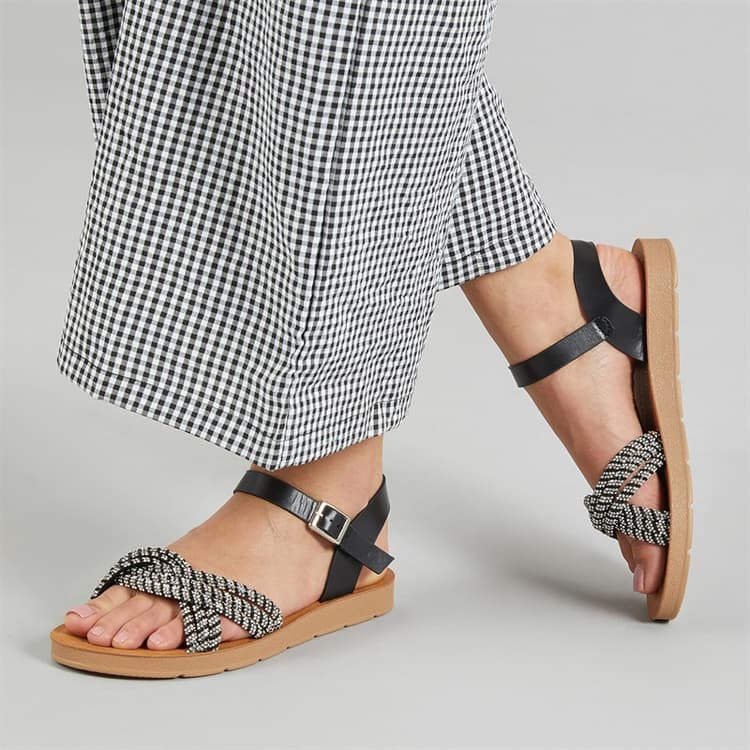 Brave Soul Dames Stevie Enkelband Sandalen Zwart/Wit