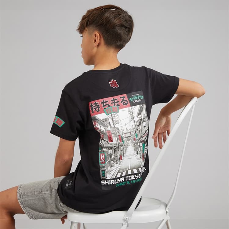 Brave Soul Jongens Ameyoko T-shirt Jet Black/Multi Colour Jet Black/Multi-Colour