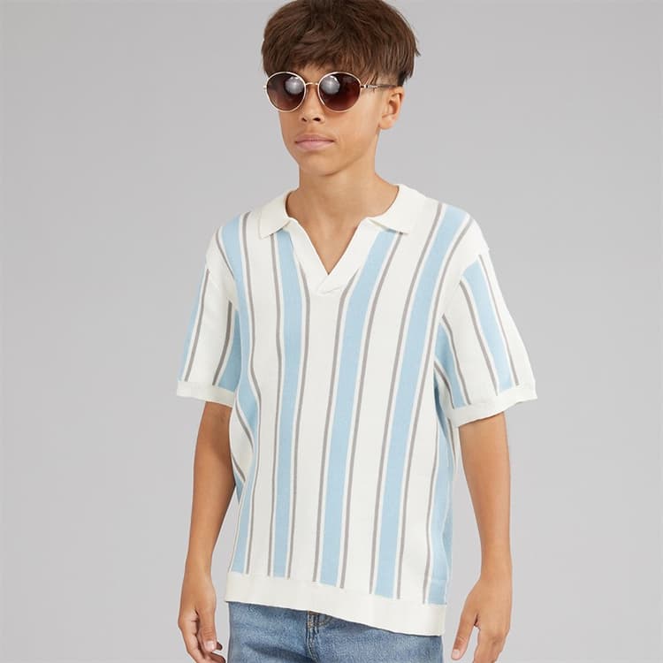 Brave Soul Jongens Rialto Poloshirt Cream/Pale Blue/Lt Grey