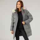Closure London Dames Lange Imitatiebont Parka Met Capuchon Leisteen Grijs