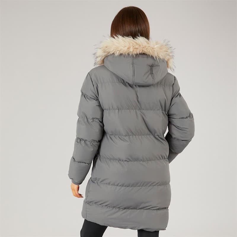 Closure London Dames Lange Imitatiebont Parka Met Capuchon Leisteen Grijs - Afbeelding 2