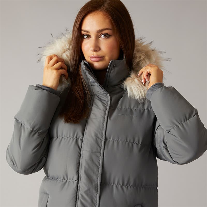 Closure London Dames Lange Imitatiebont Parka Met Capuchon Leisteen Grijs - Afbeelding 3