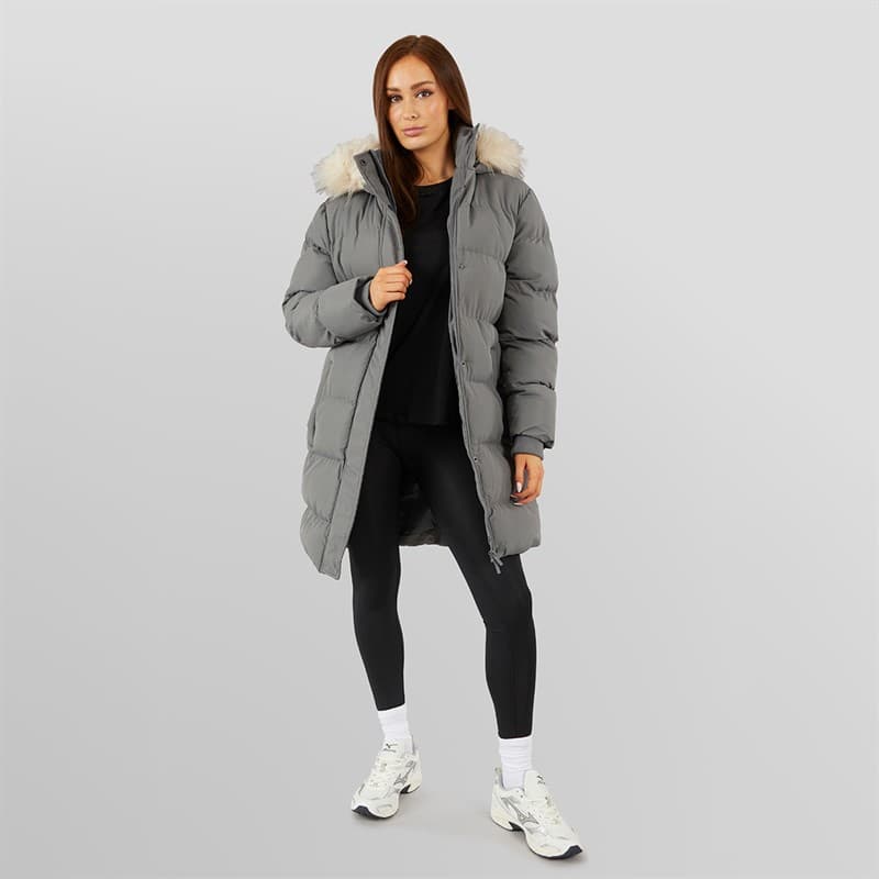 Closure London Dames Lange Imitatiebont Parka Met Capuchon Leisteen Grijs - Afbeelding 4