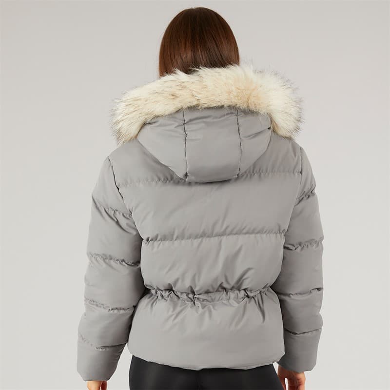Closure London Dames Puffer met Verstelbare Taille en Nepbont Capuchon Charcoal - Afbeelding 2