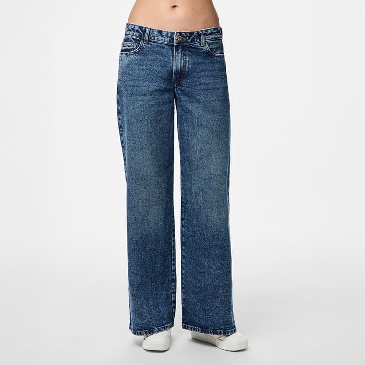 Pieces Dames Selma Wijde Pijp Jeans Medium Blue Denim