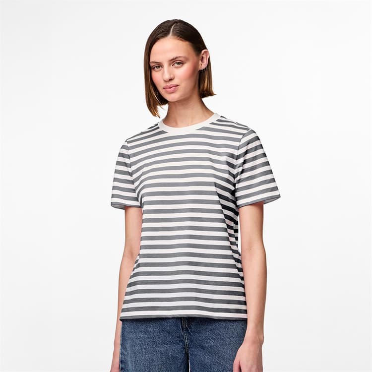 Pieces Dames Ria Gestreept T-shirt Ultimate Grey