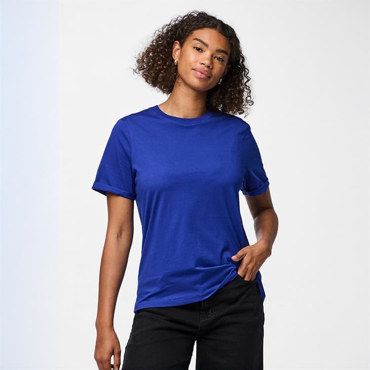 Pieces Dames Ria Omvouw Effen T-shirt Mazarine Blue