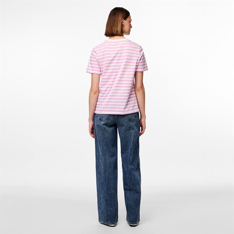 Pieces Dames Ria Gestreept T-shirt Pastel Lavender - Afbeelding 3