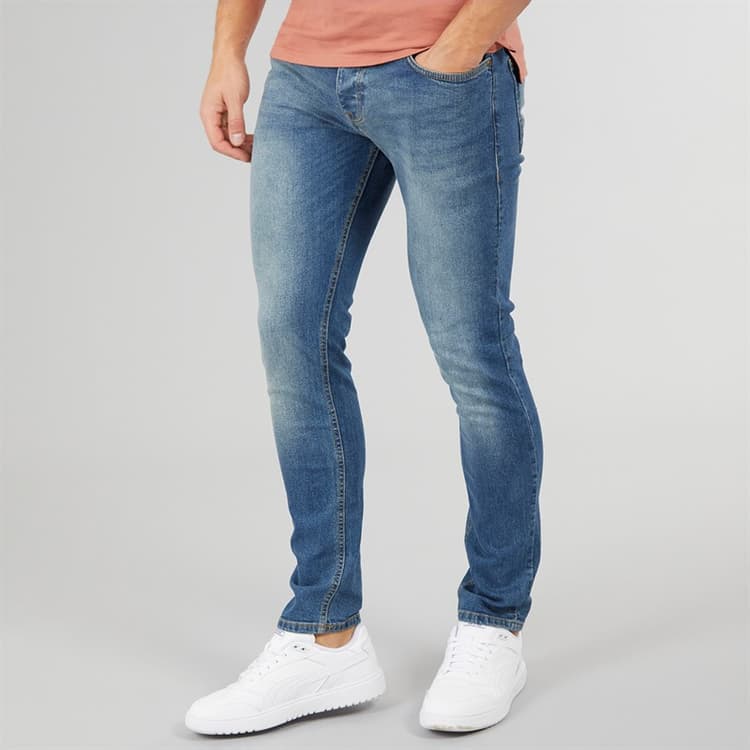 Crosshatch Heren Barbeck Slim Fit Jeans Stonewash